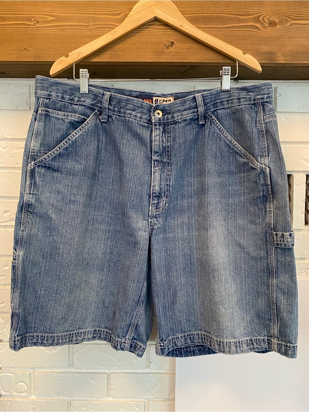 Y2K Urban Star Men’s Denim Carpenter Shorts Size 40 Utility Jean Shorts Jorts